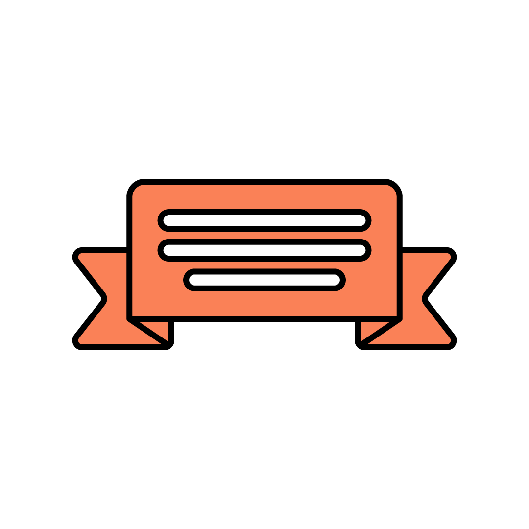 Un'icona a forma di nastro arancione con traccia nera.