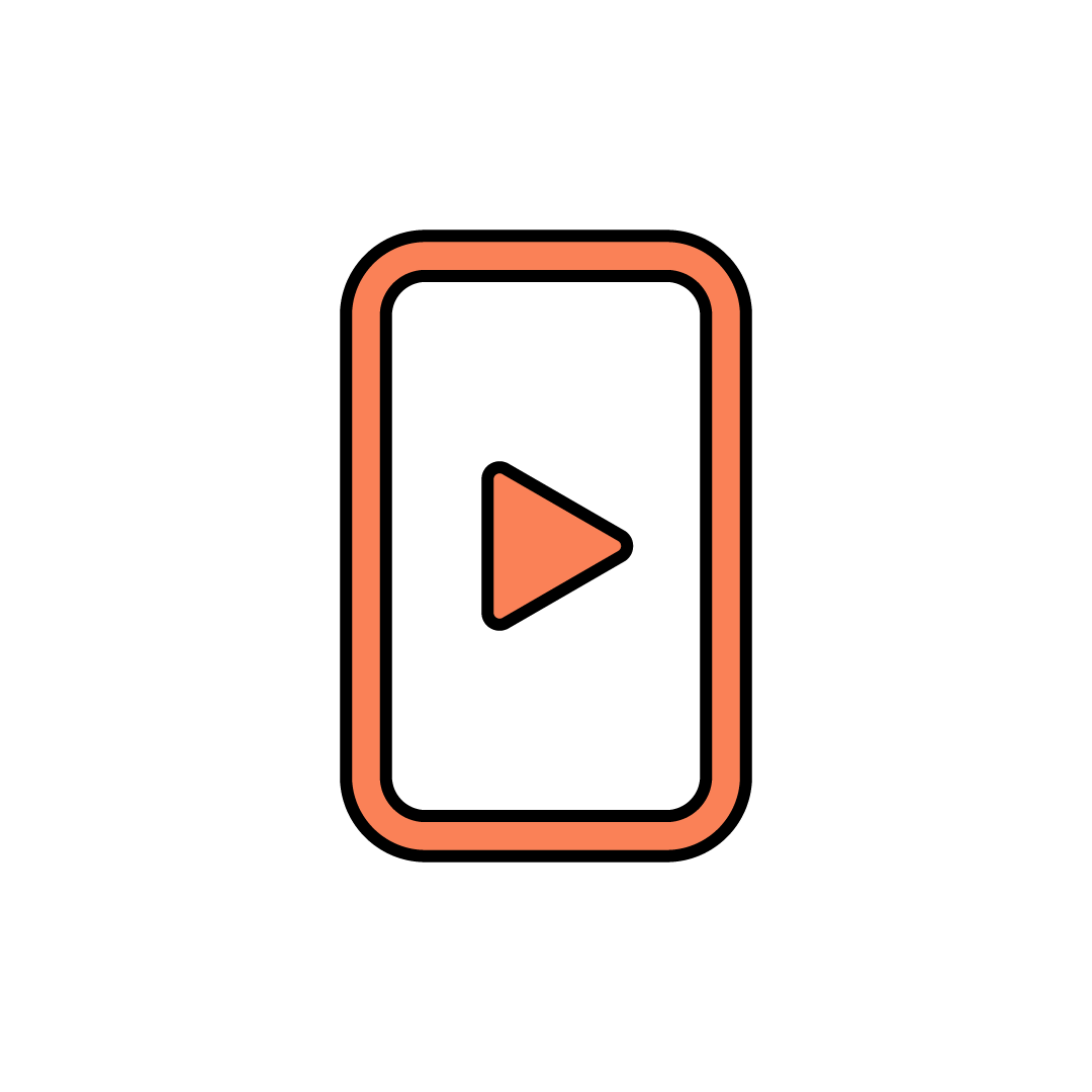 Icona di un telefono con il simbolo play di Lampo Creativo.